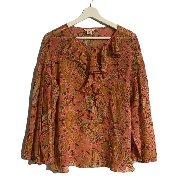 Sundance Tops - Sundance Women's Orange/Multi 100% Silk Paisley Print Long Sleeve Top Medium